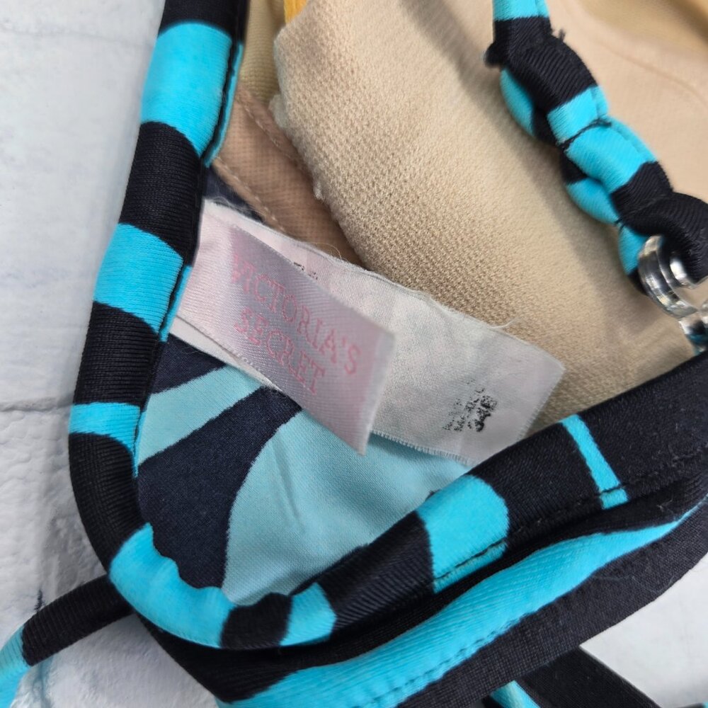 Victoria's Secret Bikini Vintage Y2K Teal Black Zebra Strap 34B Medium - Picture 2 of 4